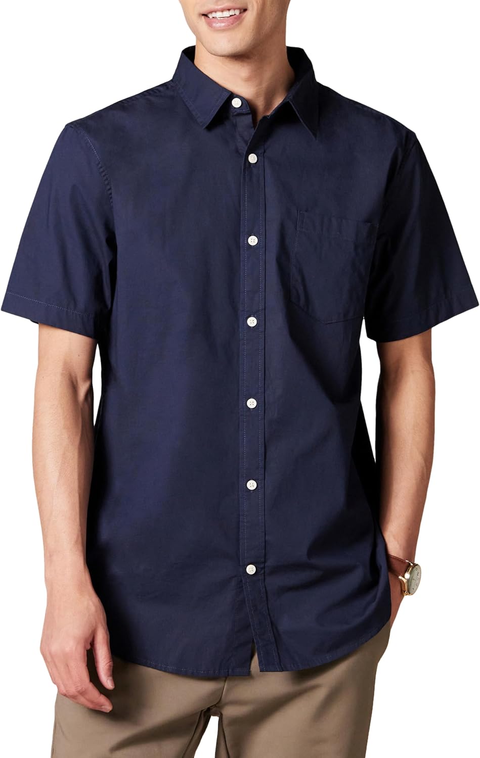 Men's Short Sleeve Dress Shirt with Stretch, Charcoal White Vertical Stripe (Available in Big & Tall)