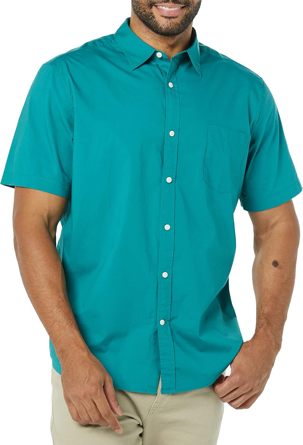 Men's Short Sleeve Dress Shirt with Stretch, Charcoal White Vertical Stripe (Available in Big & Tall)