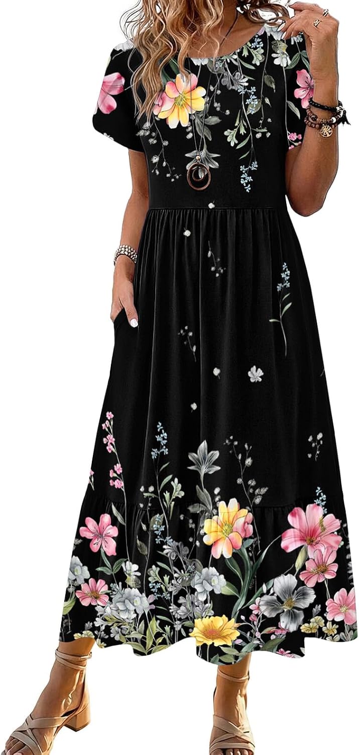 Summer Dresses for Women 2026 Casual Midi Boho T Shirt Dress Ladies Sundress Aline Long Beach Vacation Clothes