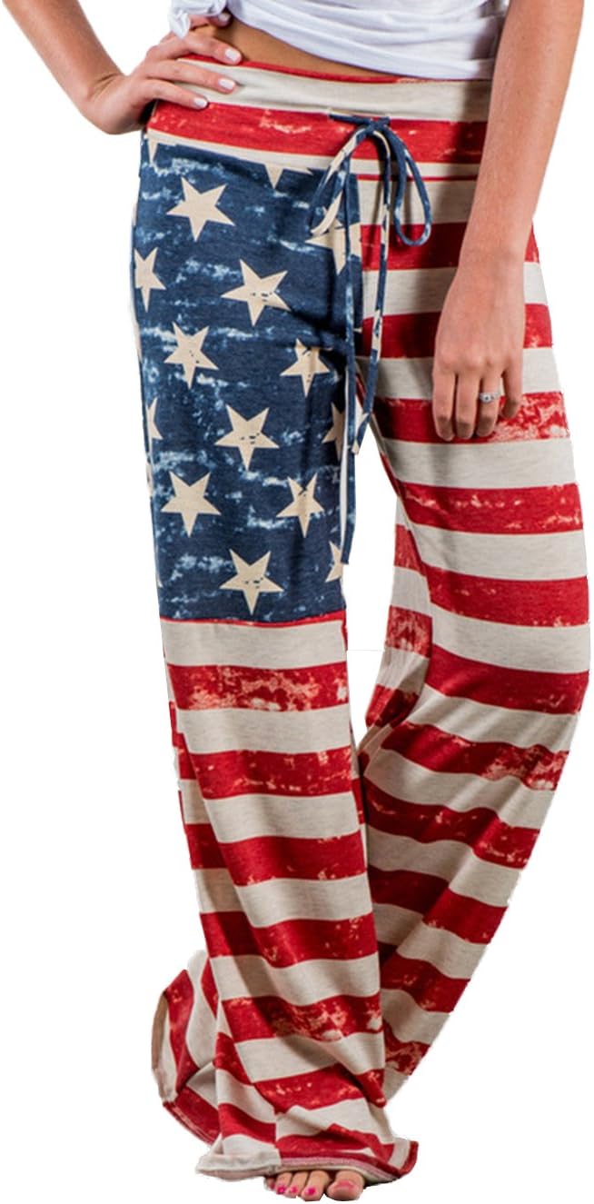 Women's Comfy Stretch Floral Print Drawstring Palazzo Wide Leg Lounge Pant