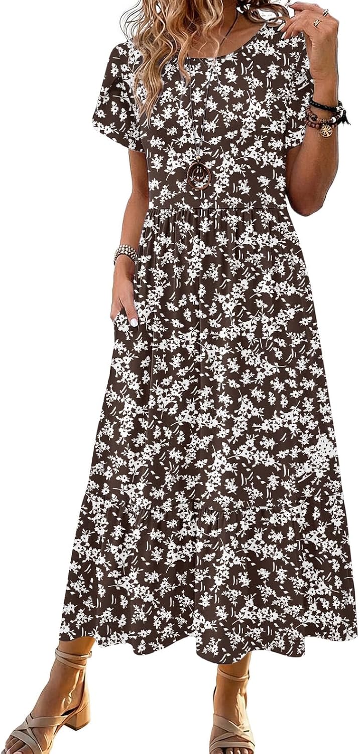 Summer Dresses for Women 2026 Casual Midi Boho T Shirt Dress Ladies Sundress Aline Long Beach Vacation Clothes