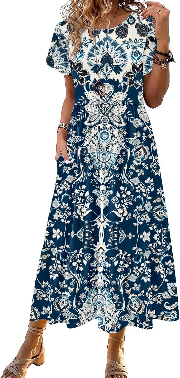 Summer Dresses for Women 2026 Casual Midi Boho T Shirt Dress Ladies Sundress Aline Long Beach Vacation Clothes