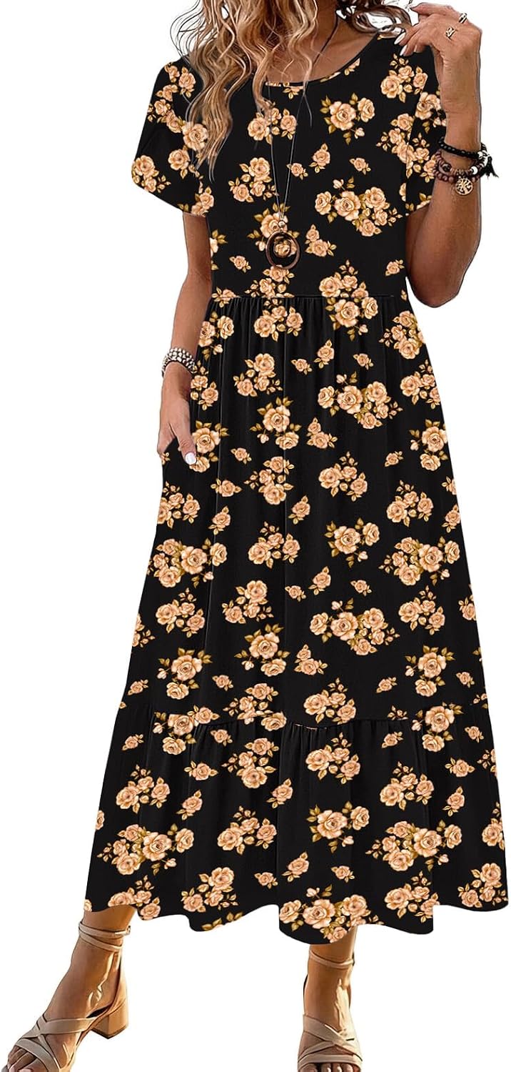 Summer Dresses for Women 2026 Casual Midi Boho T Shirt Dress Ladies Sundress Aline Long Beach Vacation Clothes