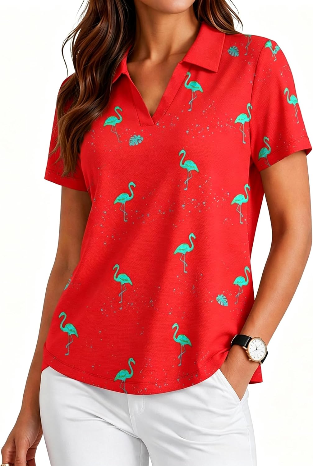 Womens Golf Shirt Short Sleeve Polo Shirts UPF 50+ Tennis Top V-Neck Workout Tops Collared Activewear T-Shirts