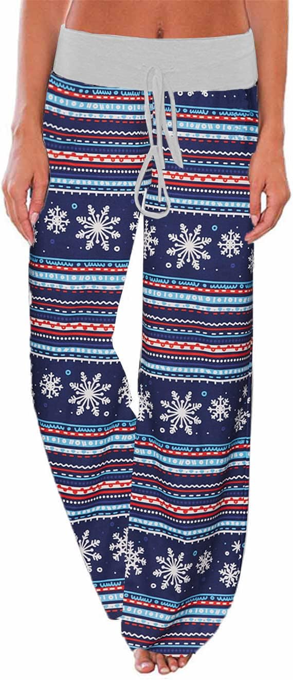 Women's Comfy Stretch Floral Print Drawstring Palazzo Wide Leg Lounge Pant