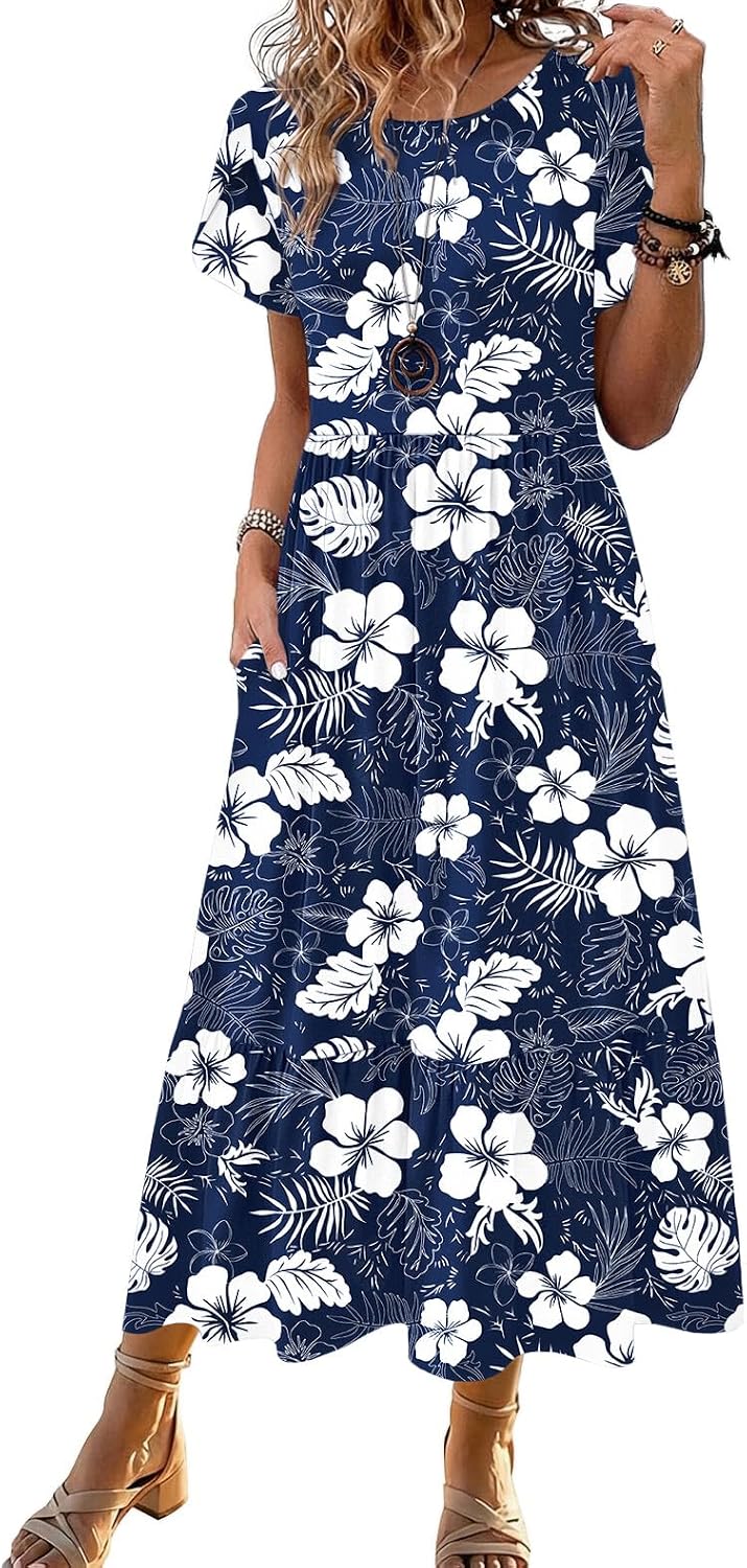 Summer Dresses for Women 2026 Casual Midi Boho T Shirt Dress Ladies Sundress Aline Long Beach Vacation Clothes