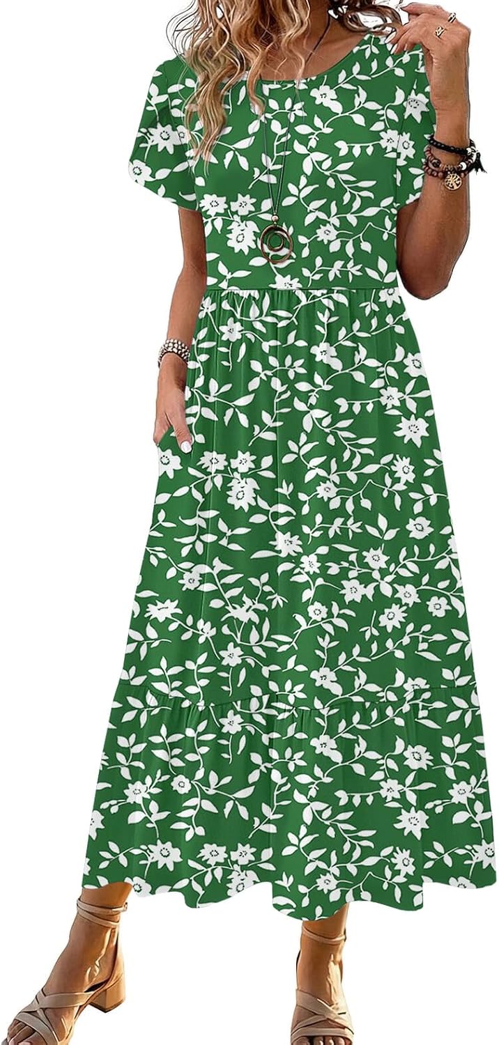 Summer Dresses for Women 2026 Casual Midi Boho T Shirt Dress Ladies Sundress Aline Long Beach Vacation Clothes