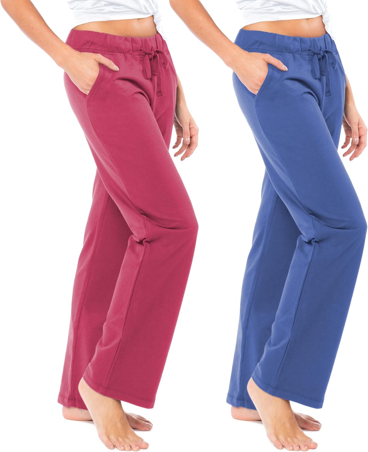 Women's French Terry Cotton Drawstring Pants | All Season Mid Weight Casual & Lounge Bottoms | Multi Packs