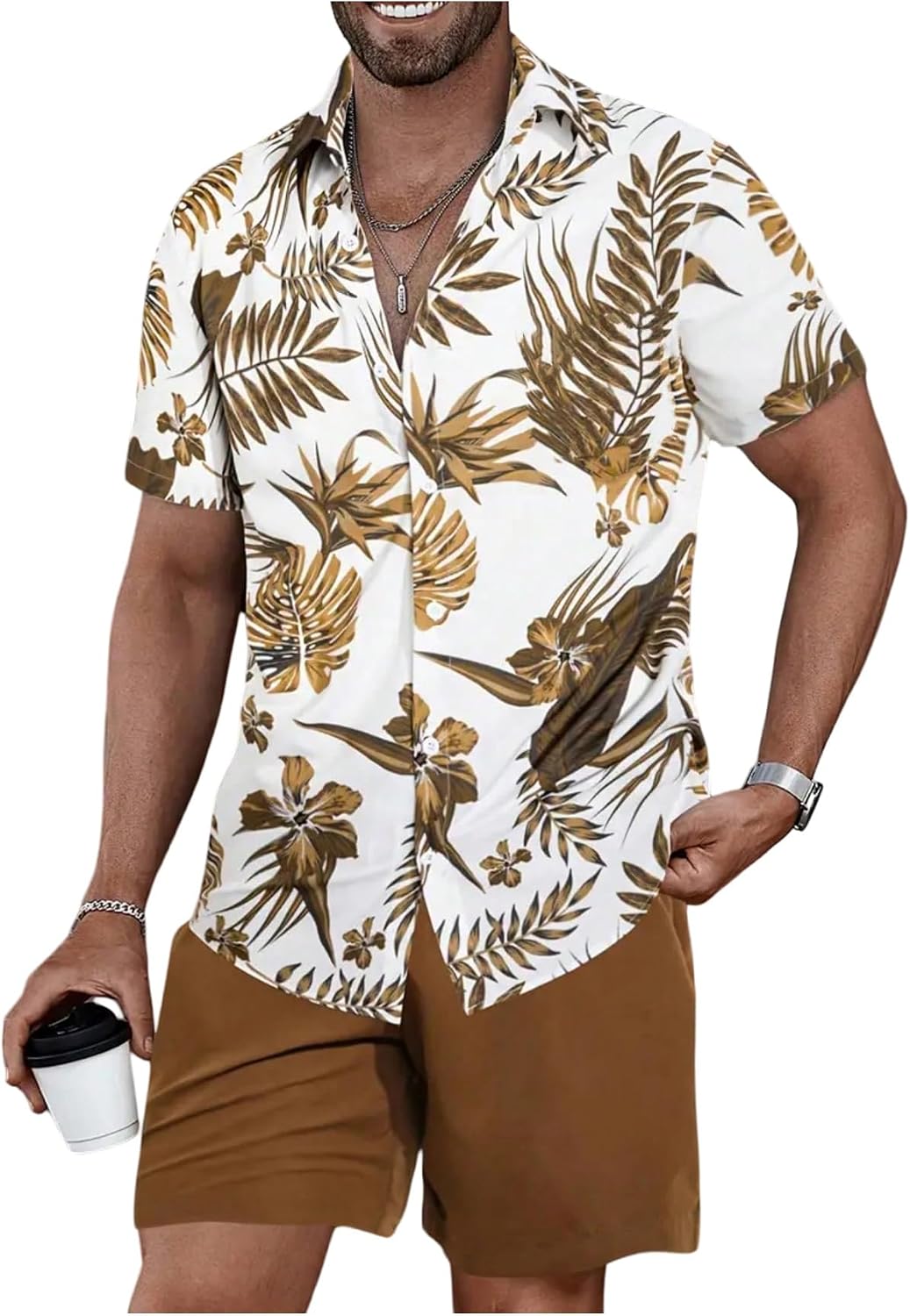 Men's Vacation Beach Cruise Summer Outfits 2 Piece Shorts Set Hawaiian Button Down Shirt and Shorts