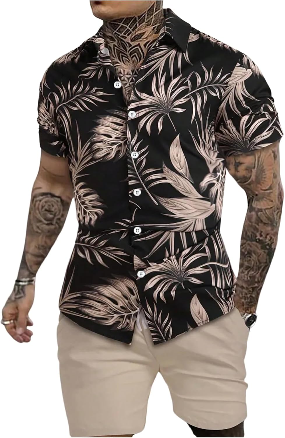 Men's Vacation Beach Cruise Summer Outfits 2 Piece Shorts Set Hawaiian Button Down Shirt and Shorts