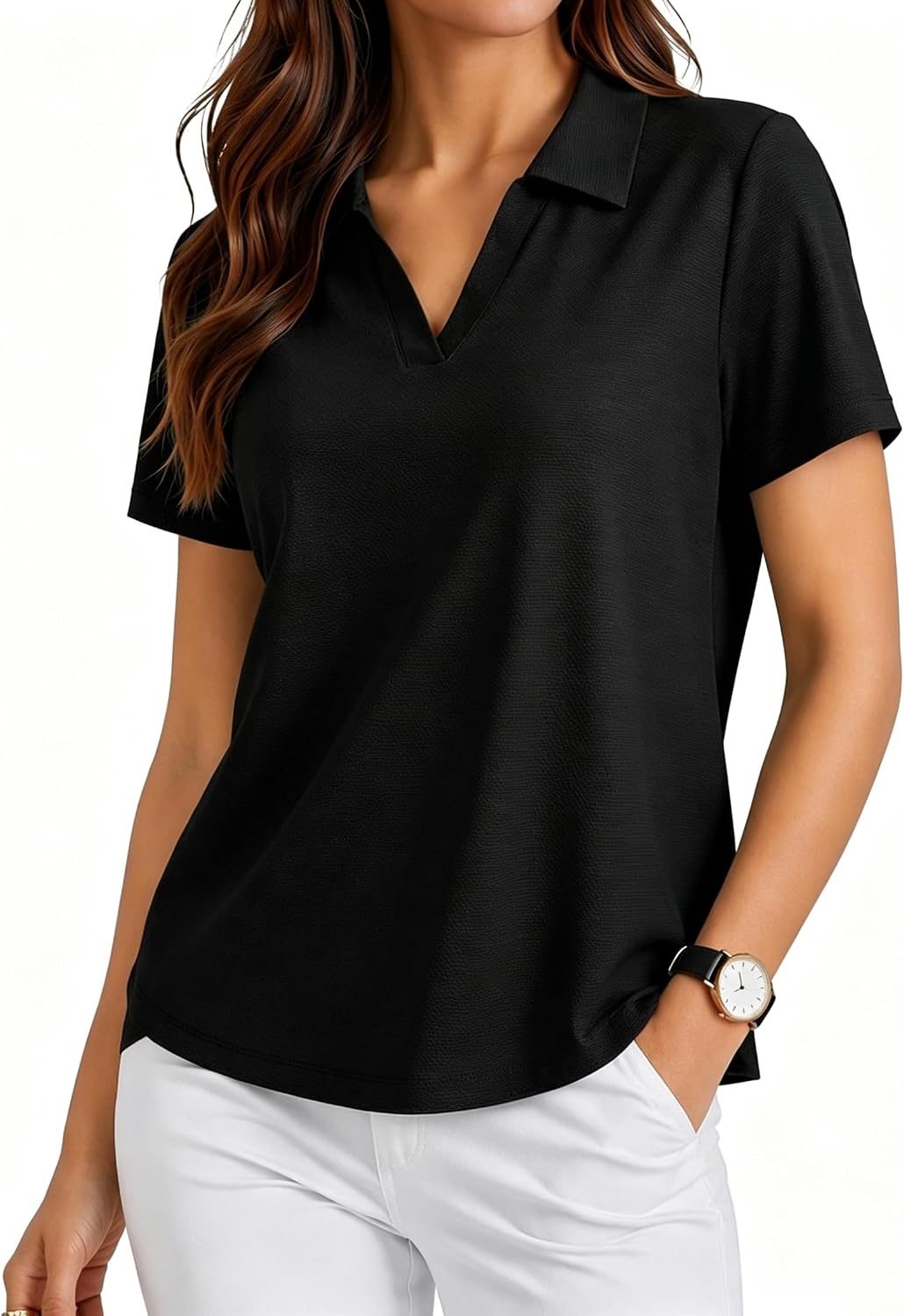 Womens Golf Shirt Short Sleeve Polo Shirts UPF 50+ Tennis Top V-Neck Workout Tops Collared Activewear T-Shirts
