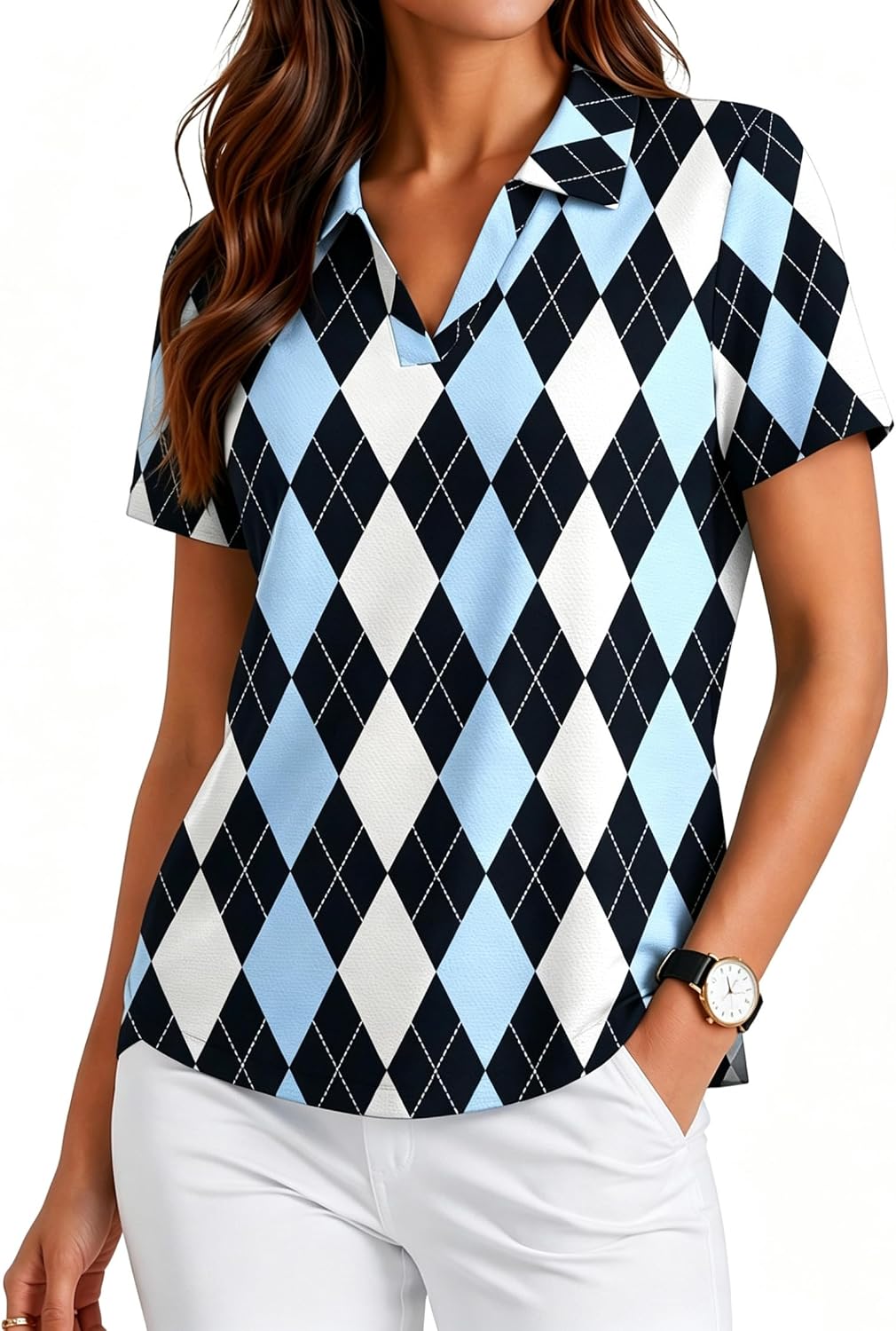 Womens Golf Shirt Short Sleeve Polo Shirts UPF 50+ Tennis Top V-Neck Workout Tops Collared Activewear T-Shirts
