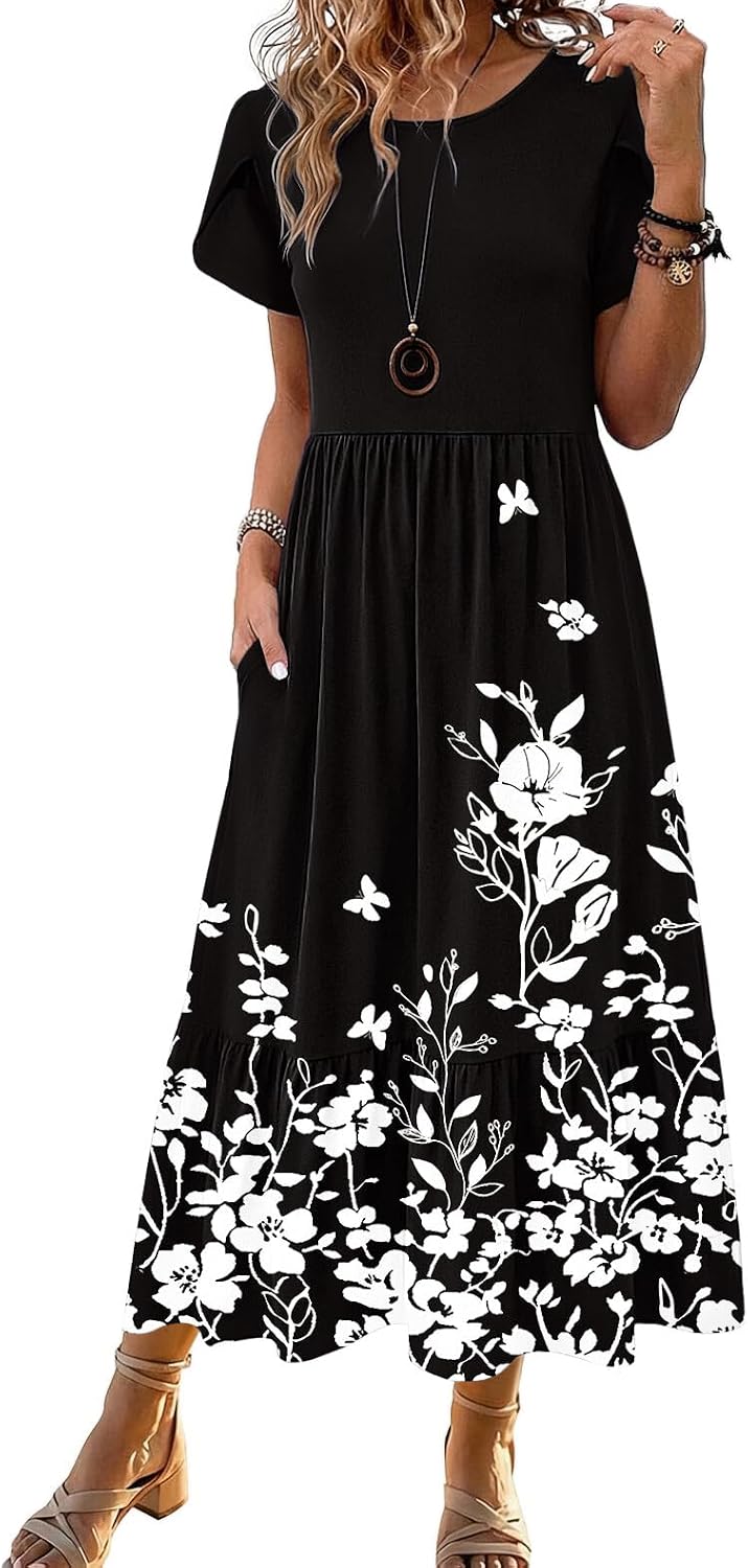 Summer Dresses for Women 2026 Casual Midi Boho T Shirt Dress Ladies Sundress Aline Long Beach Vacation Clothes