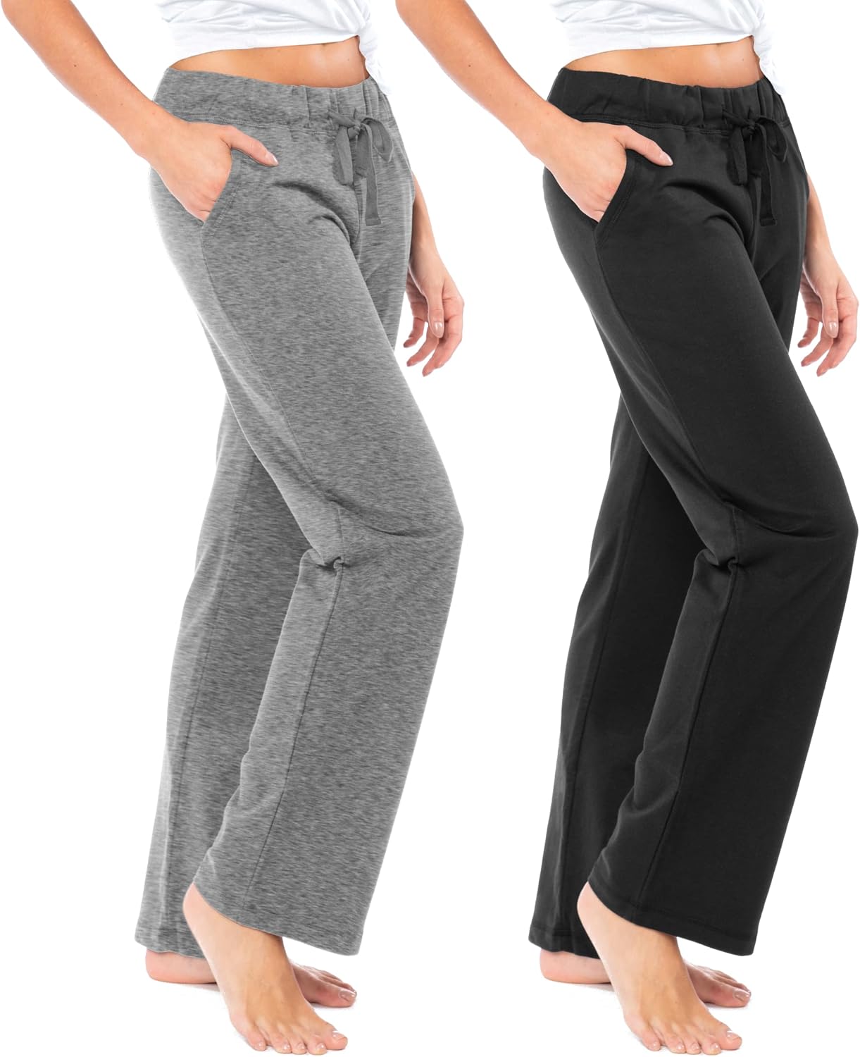 Women's French Terry Cotton Drawstring Pants | All Season Mid Weight Casual & Lounge Bottoms | Multi Packs