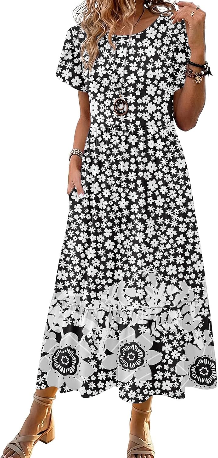Summer Dresses for Women 2026 Casual Midi Boho T Shirt Dress Ladies Sundress Aline Long Beach Vacation Clothes