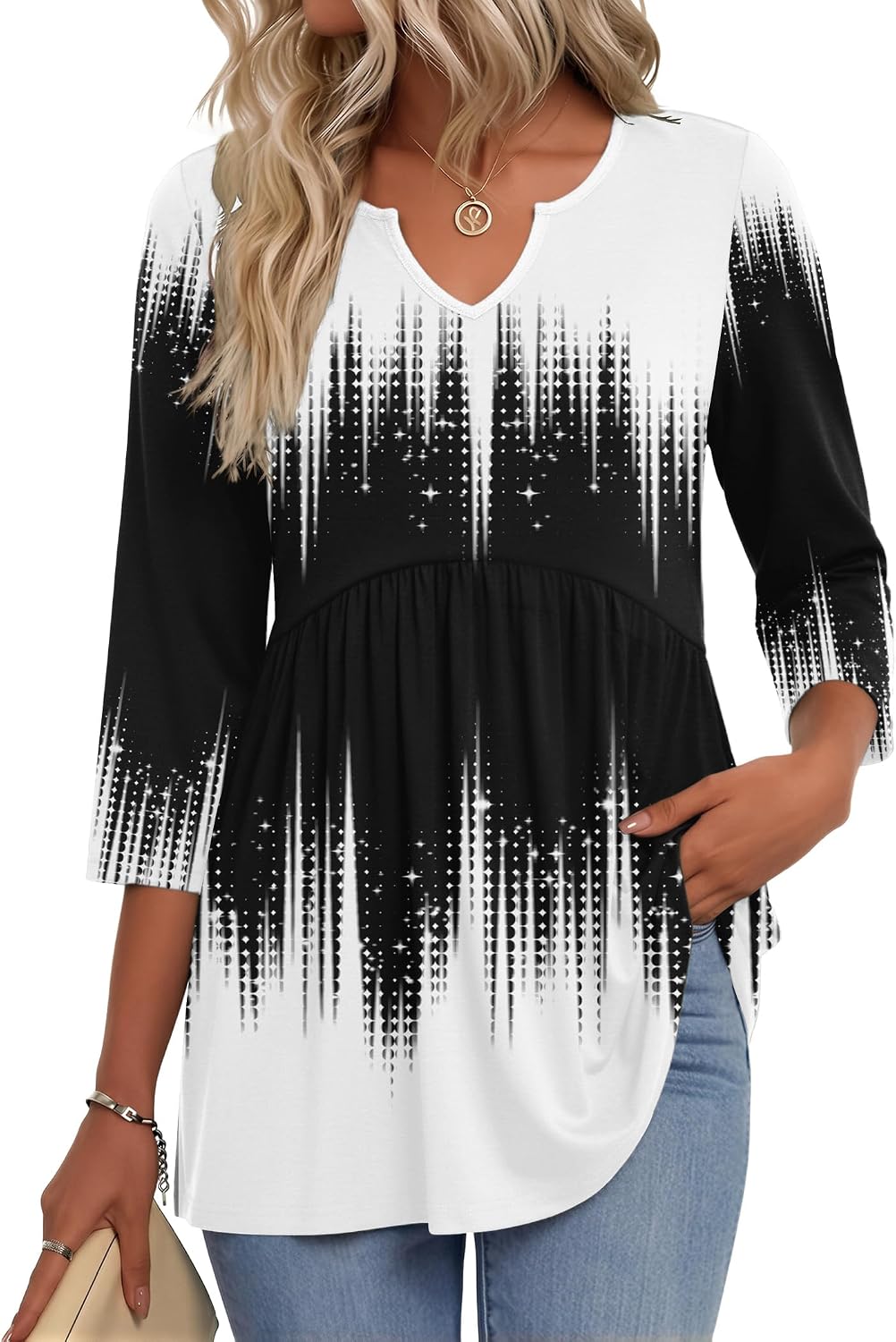 3/4 Length Sleeve Womens Tops 2026 Blouses for Women Dressy Casual Fashion Clothing V Neck T-Shirts Summer Outfits