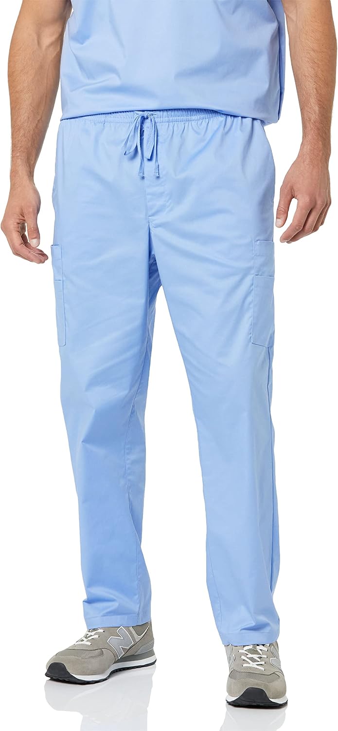 Men's Elastic Drawstring Waist Scrub Pants, Straight Leg, Pull-on, Moisture-Wicking