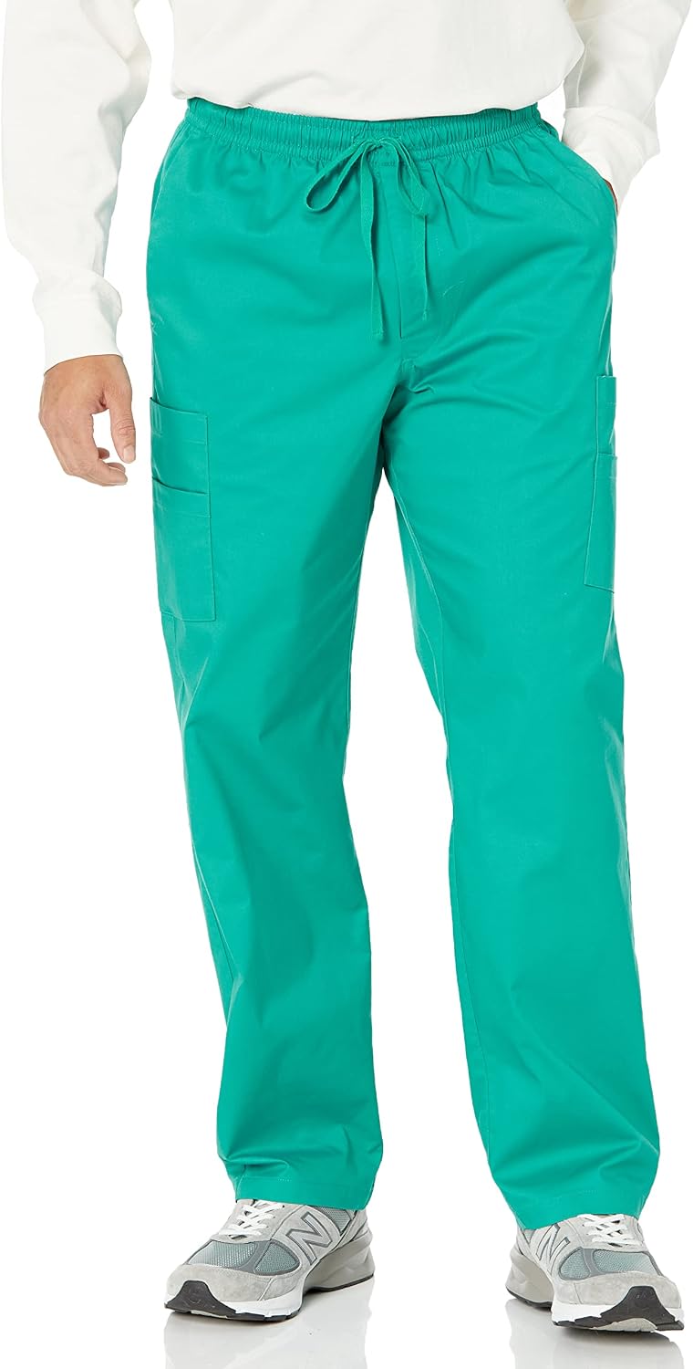 Men's Elastic Drawstring Waist Scrub Pants, Straight Leg, Pull-on, Moisture-Wicking