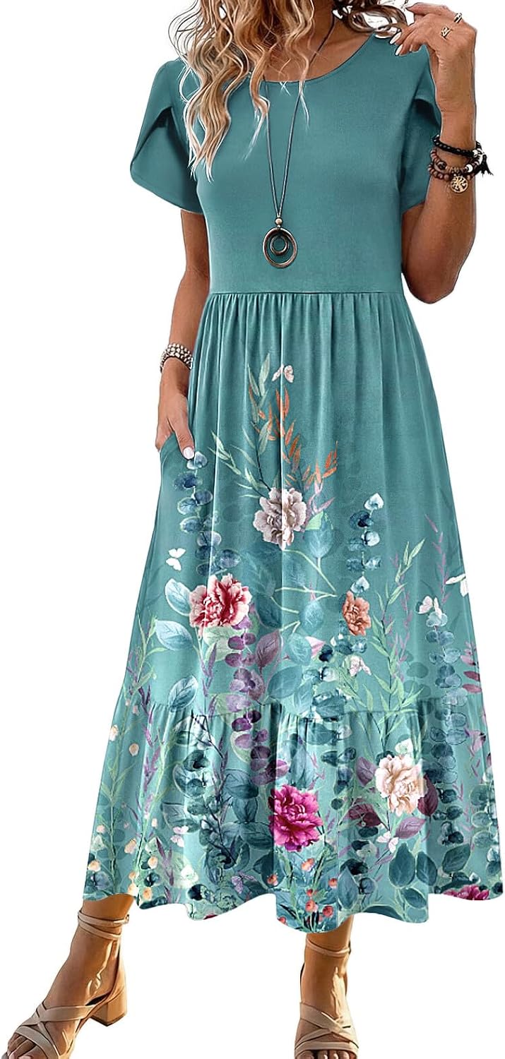 Summer Dresses for Women 2026 Casual Midi Boho T Shirt Dress Ladies Sundress Aline Long Beach Vacation Clothes