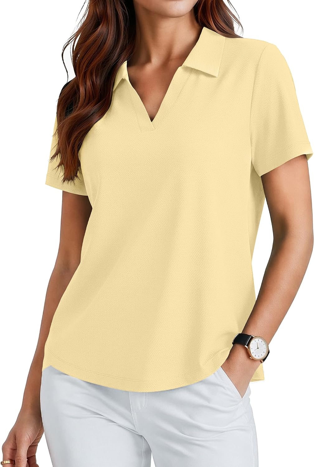 Womens Golf Shirt Short Sleeve Polo Shirts UPF 50+ Tennis Top V-Neck Workout Tops Collared Activewear T-Shirts