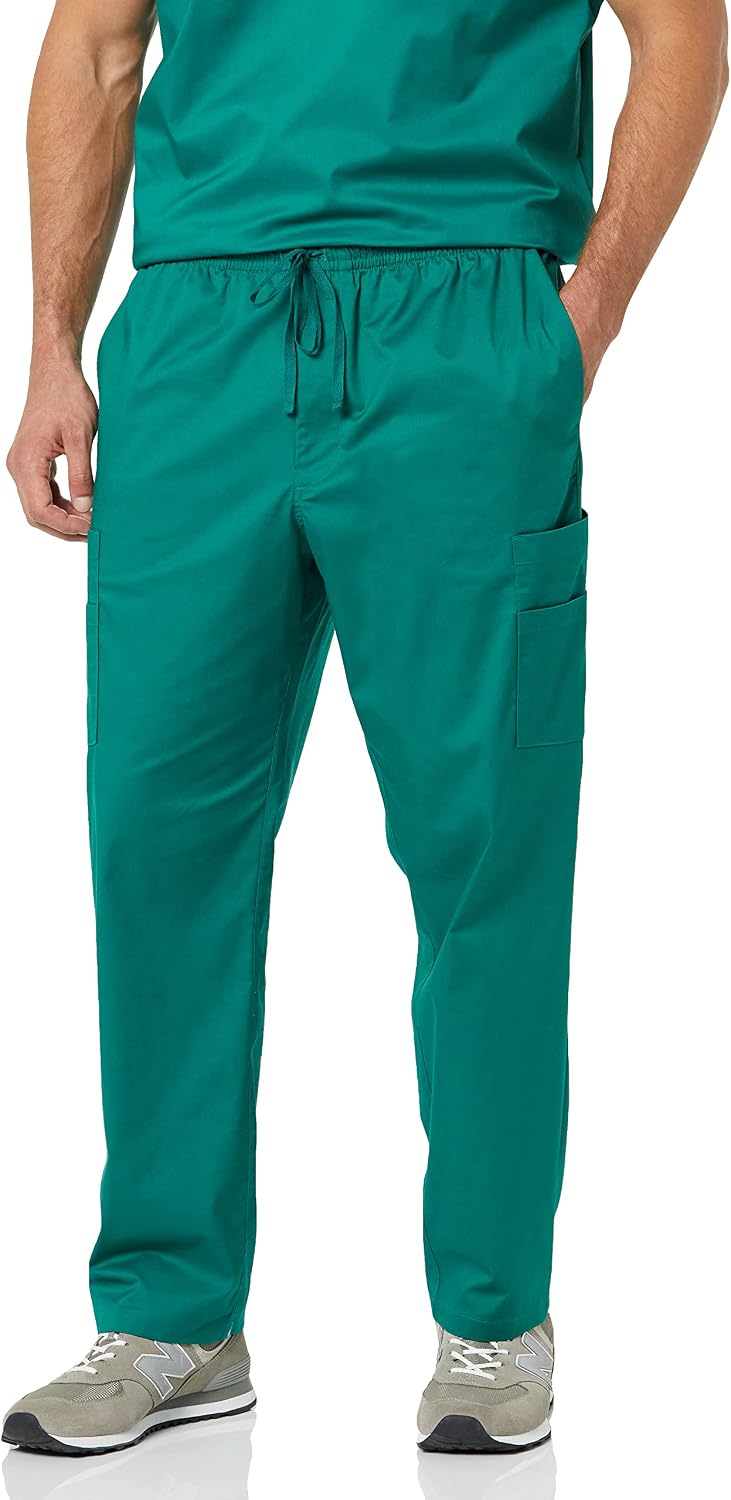 Men's Elastic Drawstring Waist Scrub Pants, Straight Leg, Pull-on, Moisture-Wicking
