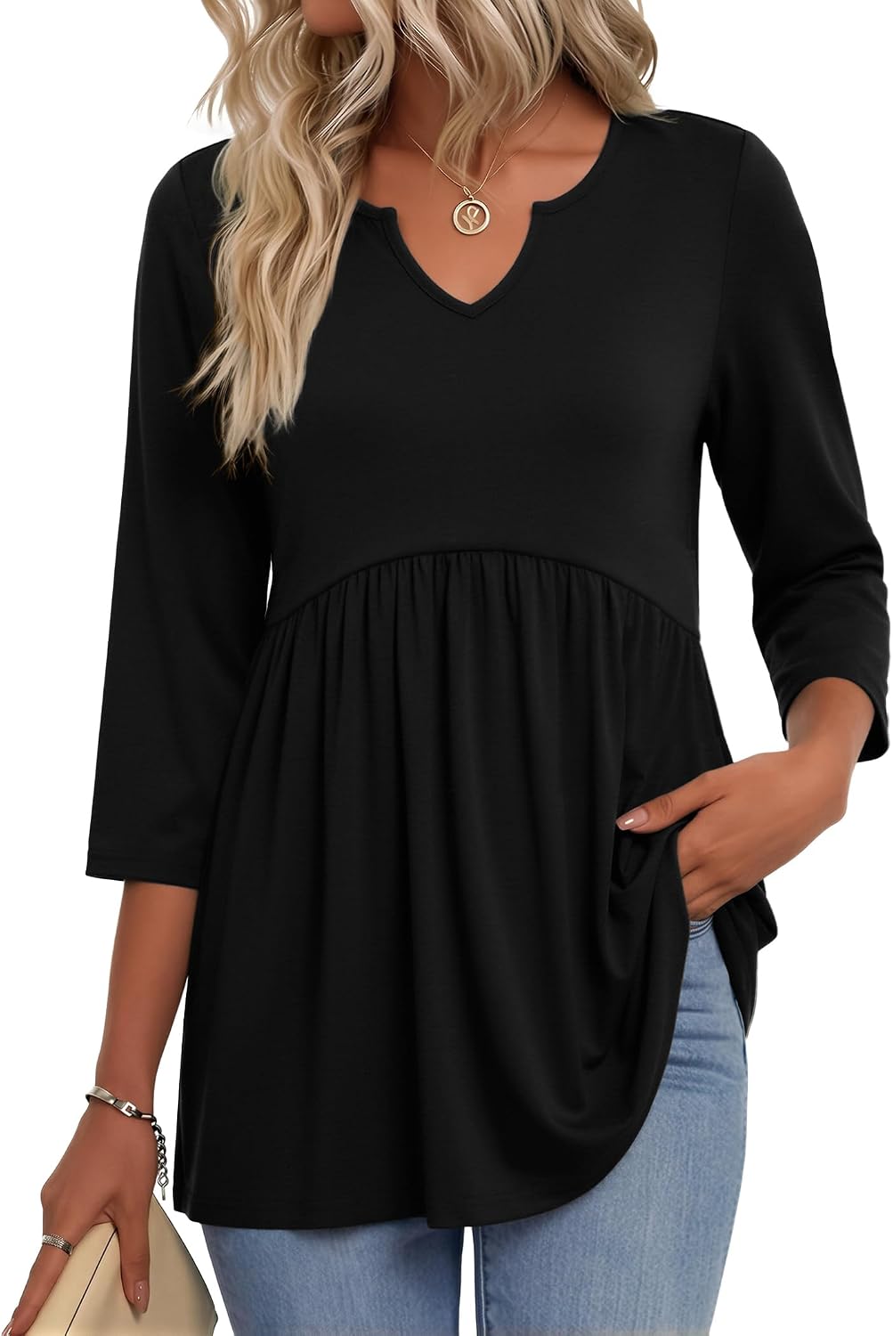 3/4 Length Sleeve Womens Tops 2026 Blouses for Women Dressy Casual Fashion Clothing V Neck T-Shirts Summer Outfits