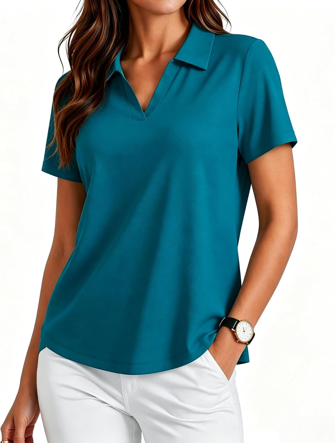 Womens Golf Shirt Short Sleeve Polo Shirts UPF 50+ Tennis Top V-Neck Workout Tops Collared Activewear T-Shirts