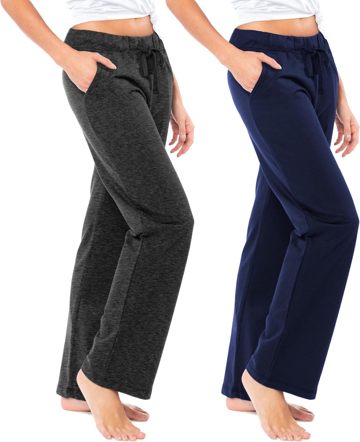 Women's French Terry Cotton Drawstring Pants | All Season Mid Weight Casual & Lounge Bottoms | Multi Packs