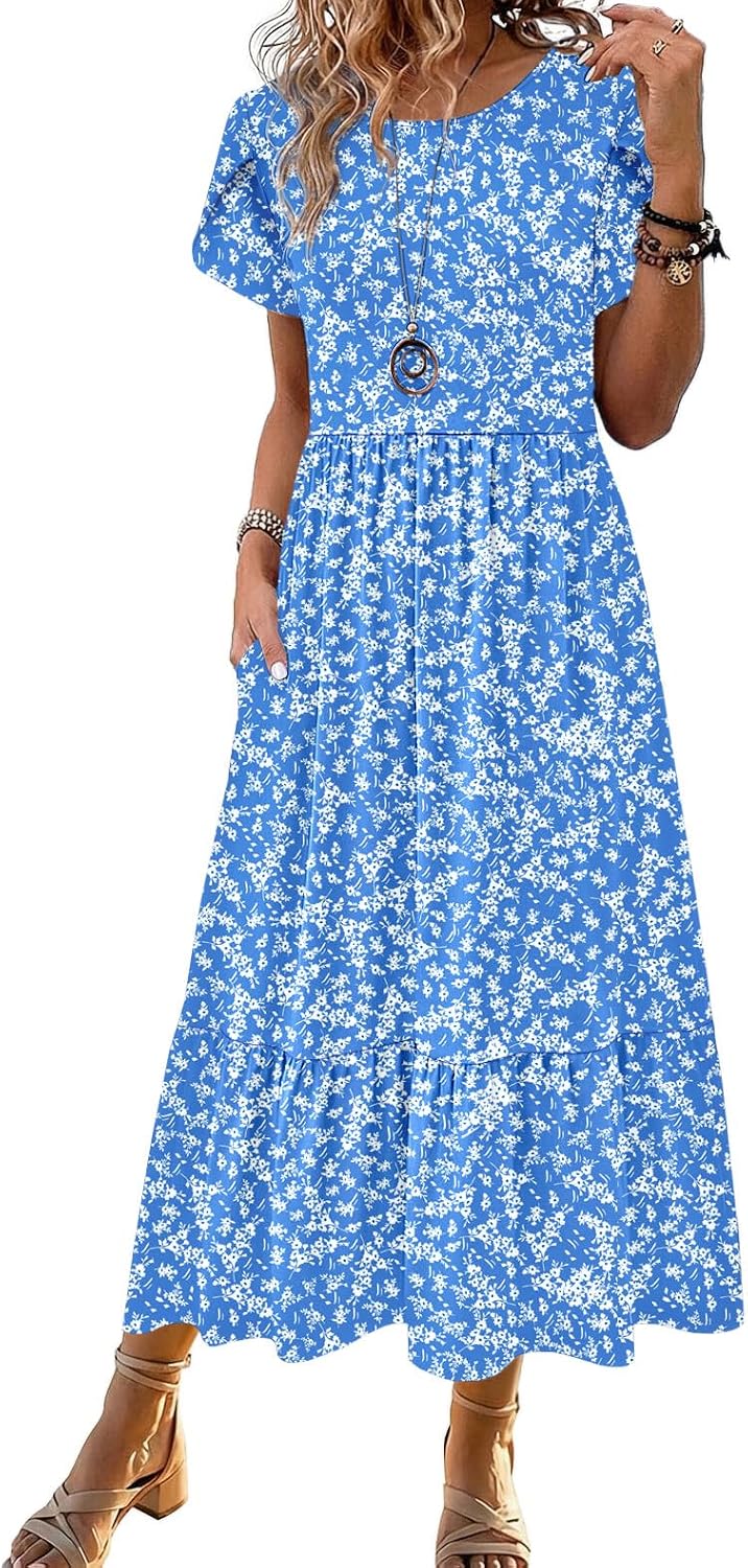 Summer Dresses for Women 2026 Casual Midi Boho T Shirt Dress Ladies Sundress Aline Long Beach Vacation Clothes