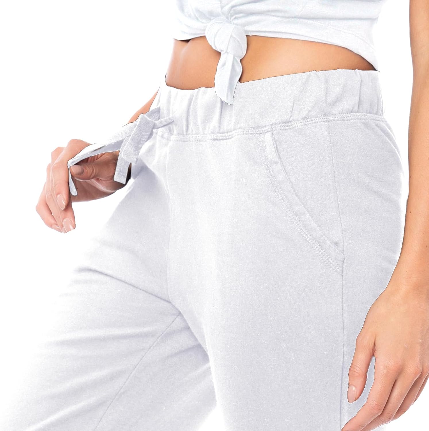 Women's French Terry Cotton Drawstring Pants | All Season Mid Weight Casual & Lounge Bottoms | Multi Packs
