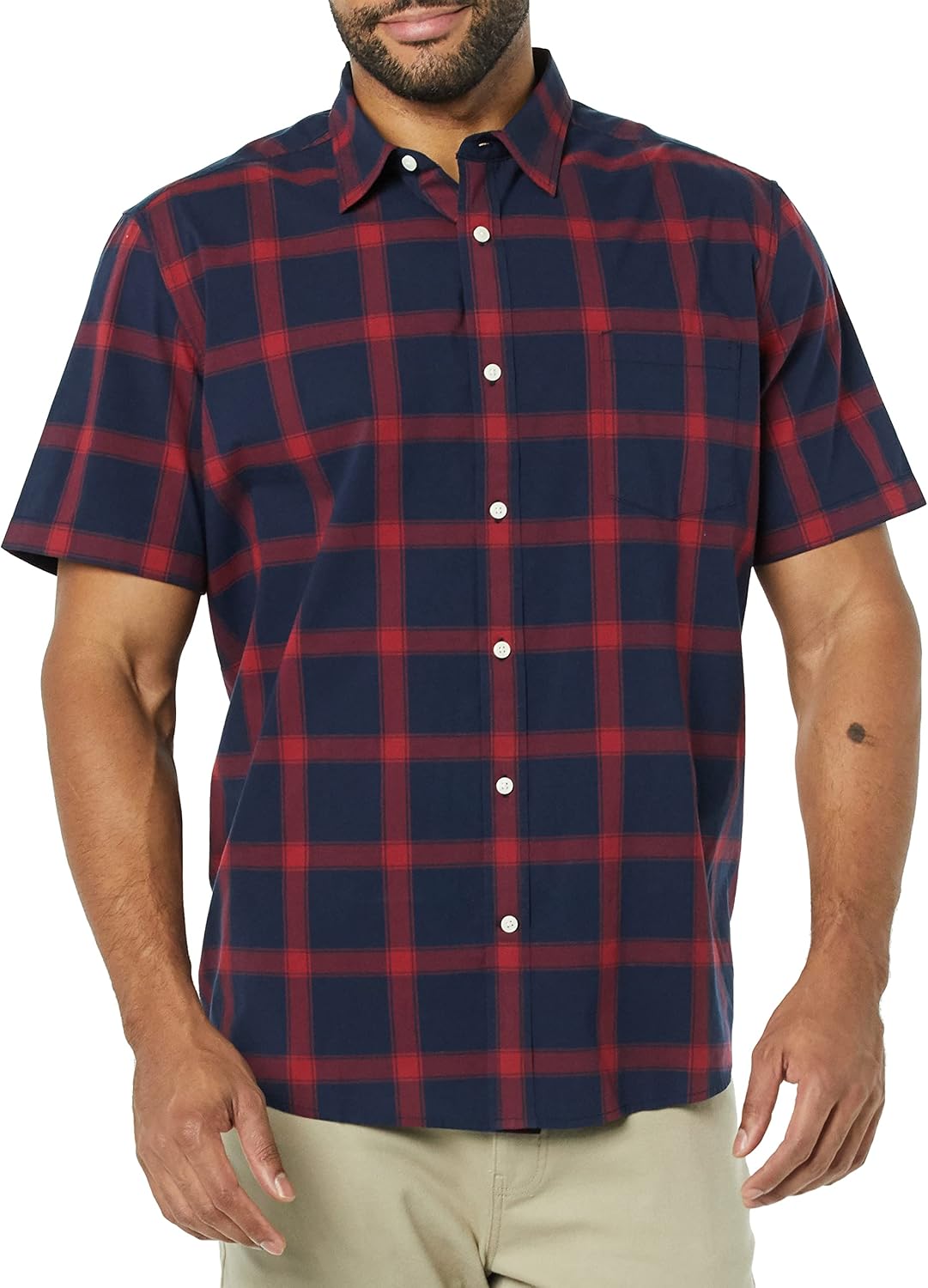 Men's Short Sleeve Dress Shirt with Stretch, Charcoal White Vertical Stripe (Available in Big & Tall)