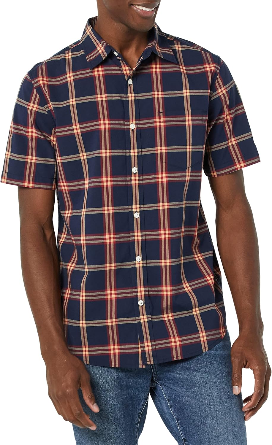 Men's Short Sleeve Dress Shirt with Stretch, Charcoal White Vertical Stripe (Available in Big & Tall)