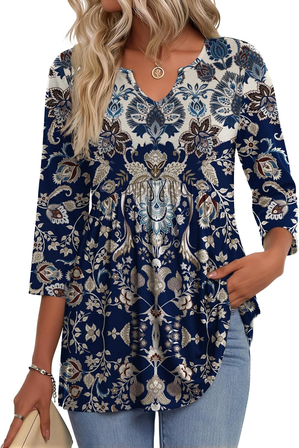 3/4 Length Sleeve Womens Tops 2026 Blouses for Women Dressy Casual Fashion Clothing V Neck T-Shirts Summer Outfits