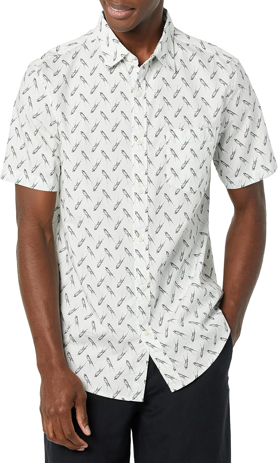 Men's Short Sleeve Dress Shirt with Stretch, Charcoal White Vertical Stripe (Available in Big & Tall)