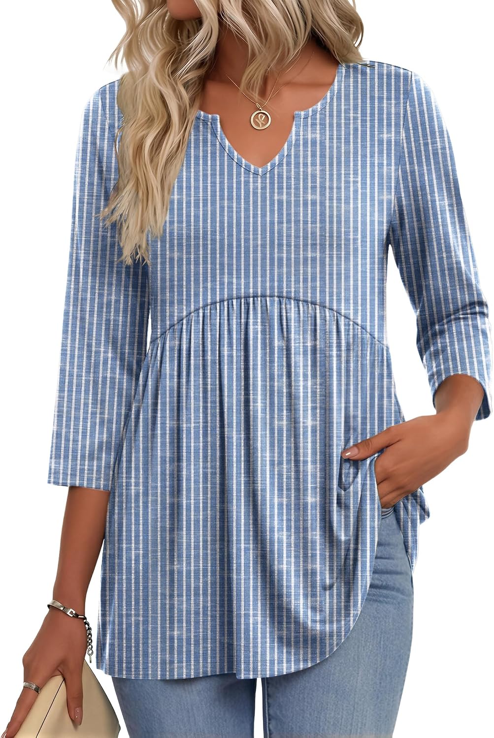 3/4 Length Sleeve Womens Tops 2026 Blouses for Women Dressy Casual Fashion Clothing V Neck T-Shirts Summer Outfits