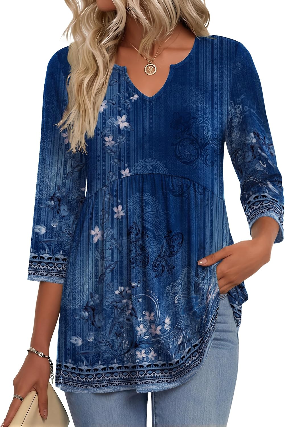 3/4 Length Sleeve Womens Tops 2026 Blouses for Women Dressy Casual Fashion Clothing V Neck T-Shirts Summer Outfits
