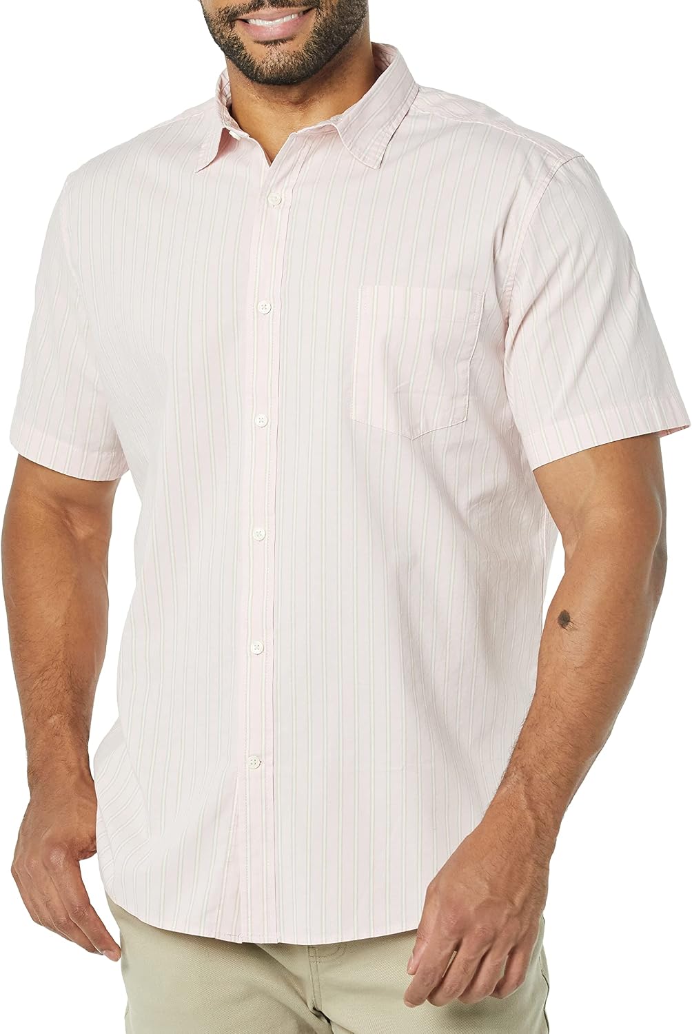 Men's Short Sleeve Dress Shirt with Stretch, Charcoal White Vertical Stripe (Available in Big & Tall)