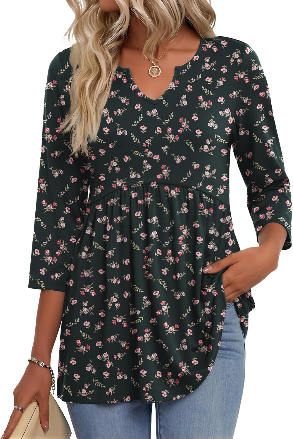 3/4 Length Sleeve Womens Tops 2026 Blouses for Women Dressy Casual Fashion Clothing V Neck T-Shirts Summer Outfits