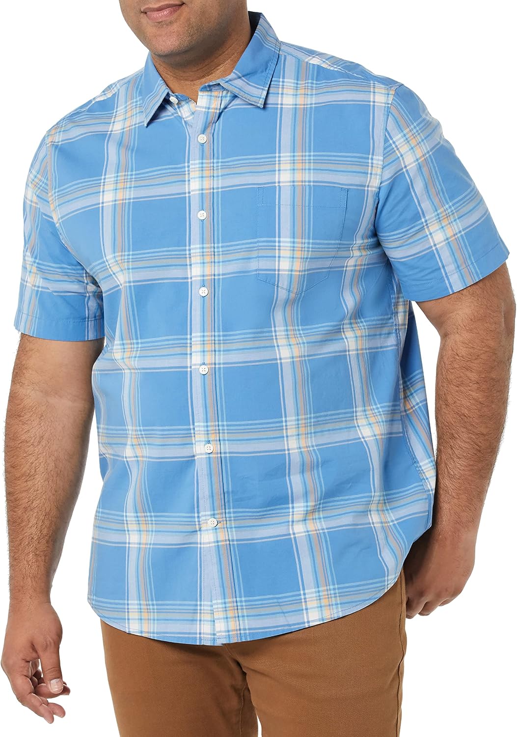 Men's Short Sleeve Dress Shirt with Stretch, Charcoal White Vertical Stripe (Available in Big & Tall)