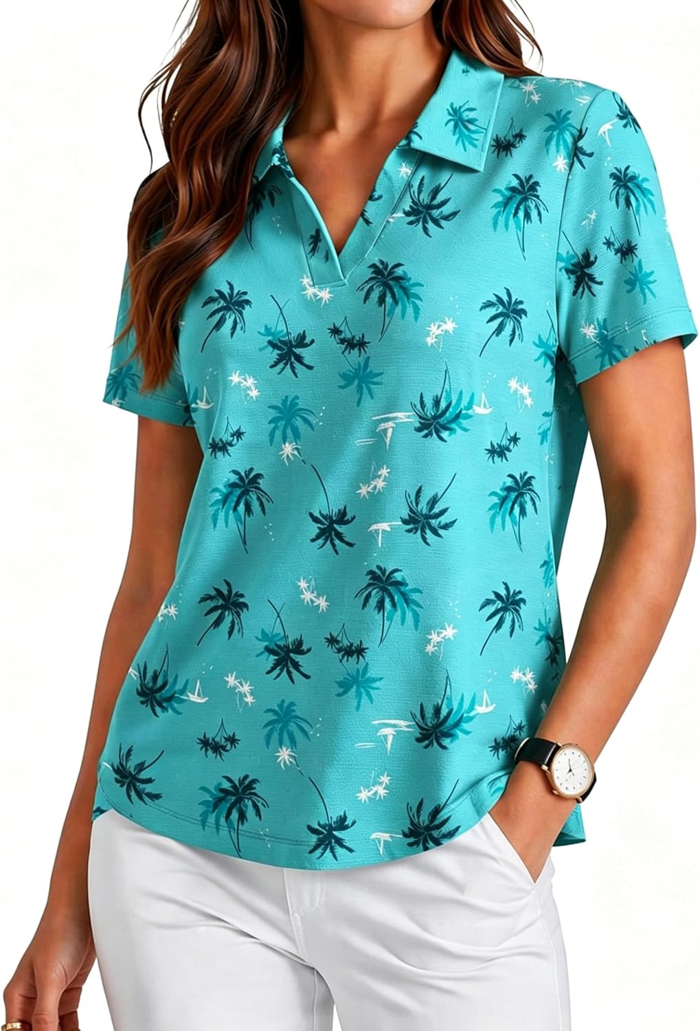 Womens Golf Shirt Short Sleeve Polo Shirts UPF 50+ Tennis Top V-Neck Workout Tops Collared Activewear T-Shirts
