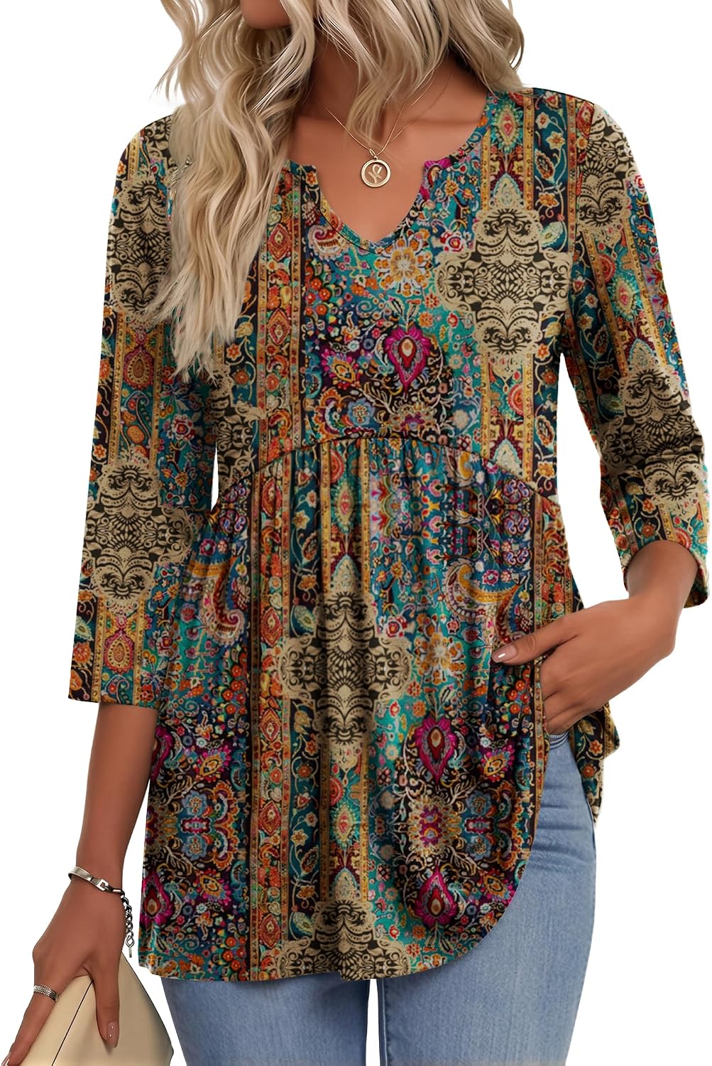 3/4 Length Sleeve Womens Tops 2026 Blouses for Women Dressy Casual Fashion Clothing V Neck T-Shirts Summer Outfits