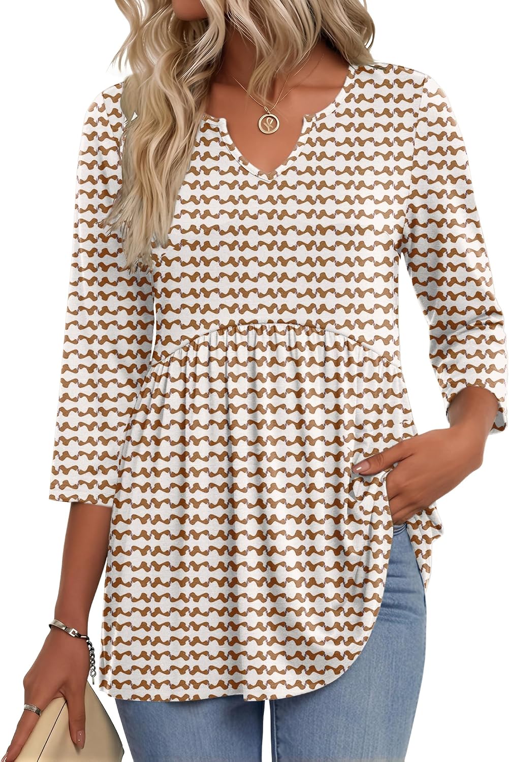 3/4 Length Sleeve Womens Tops 2026 Blouses for Women Dressy Casual Fashion Clothing V Neck T-Shirts Summer Outfits
