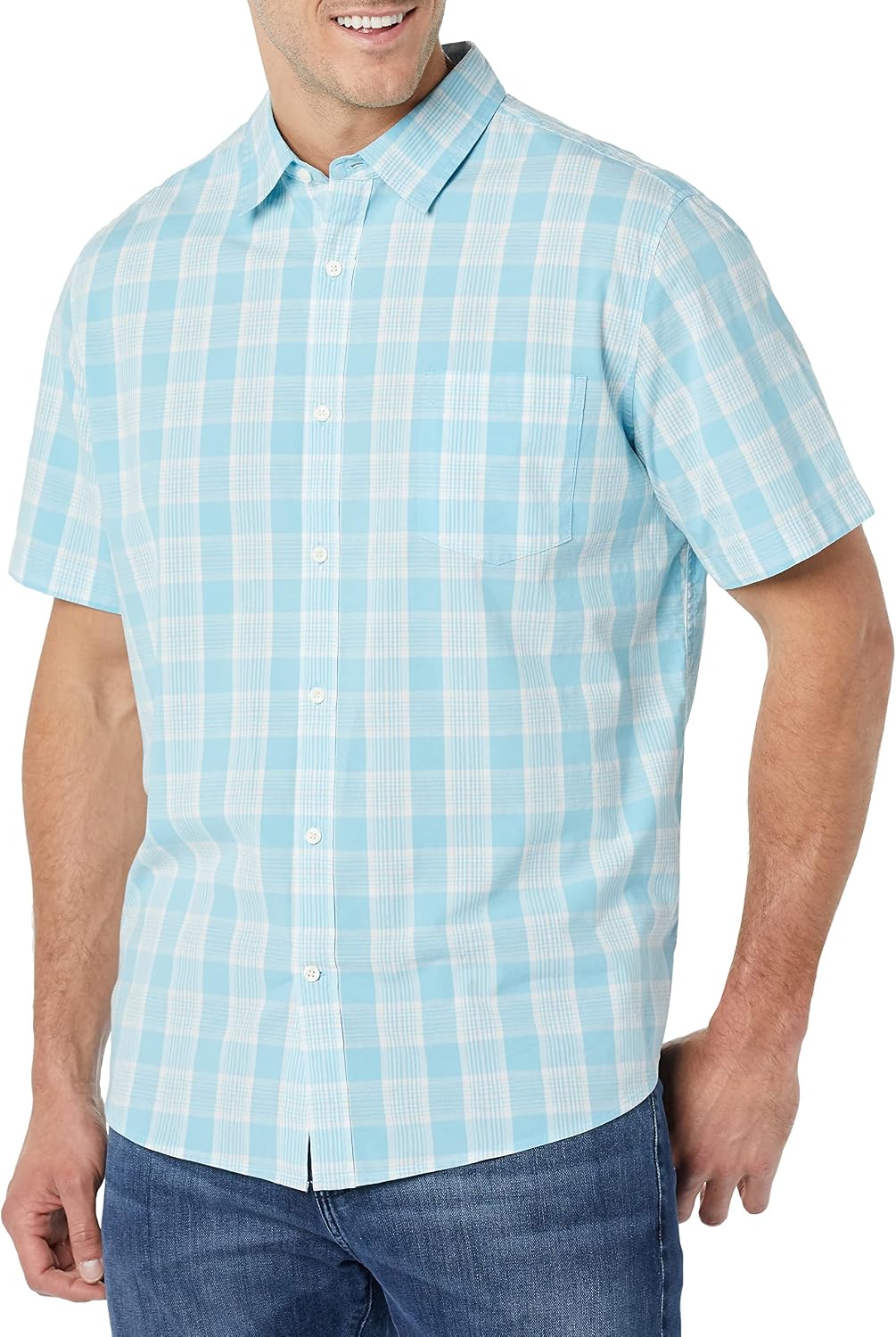 Men's Short Sleeve Dress Shirt with Stretch, Charcoal White Vertical Stripe (Available in Big & Tall)