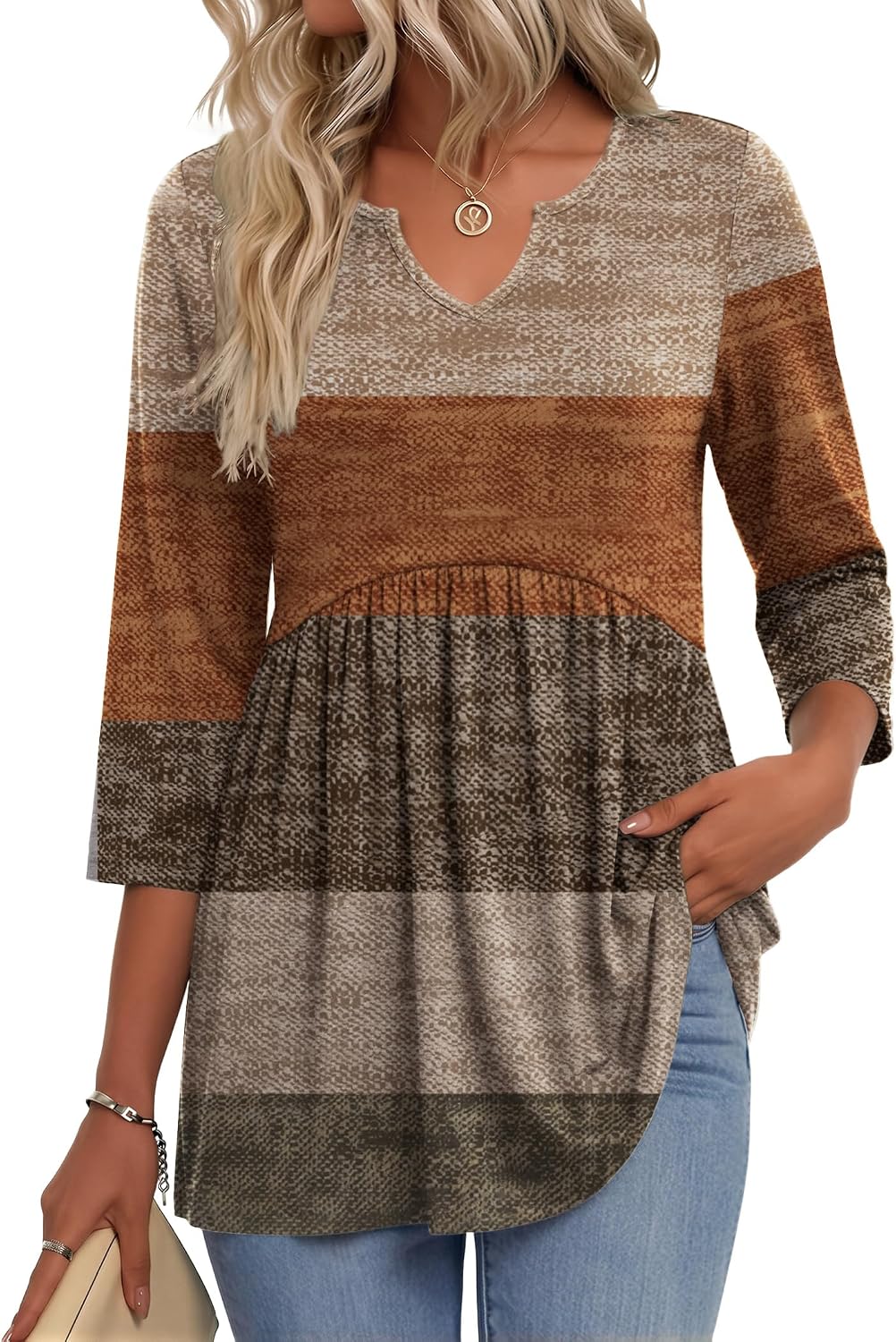 3/4 Length Sleeve Womens Tops 2026 Blouses for Women Dressy Casual Fashion Clothing V Neck T-Shirts Summer Outfits