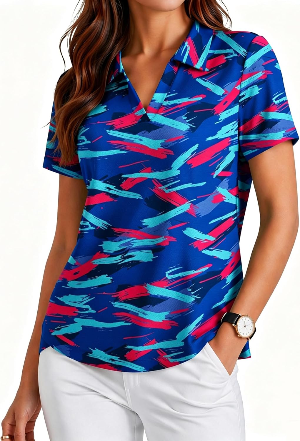 Womens Golf Shirt Short Sleeve Polo Shirts UPF 50+ Tennis Top V-Neck Workout Tops Collared Activewear T-Shirts
