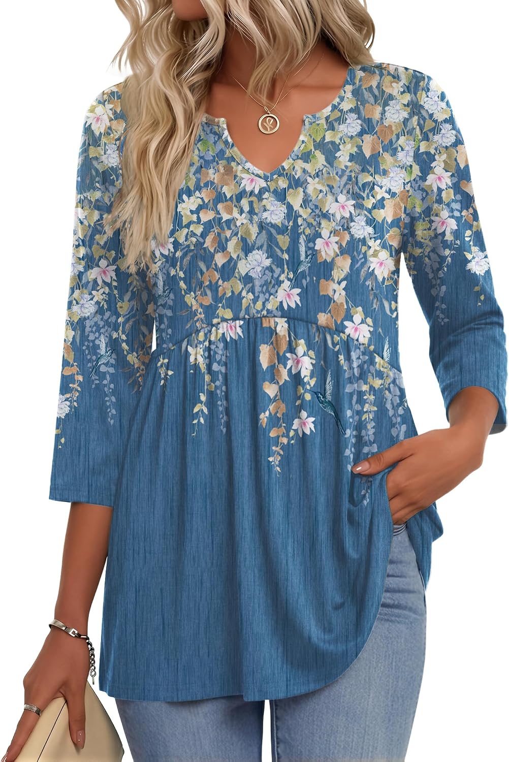 3/4 Length Sleeve Womens Tops 2026 Blouses for Women Dressy Casual Fashion Clothing V Neck T-Shirts Summer Outfits