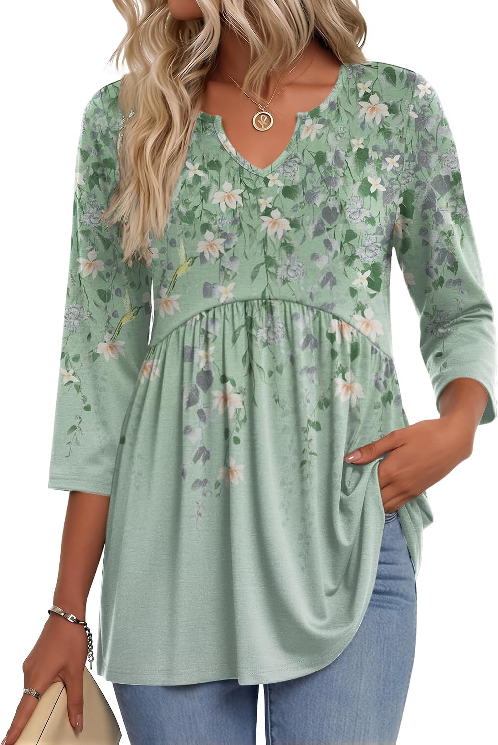 3/4 Length Sleeve Womens Tops 2026 Blouses for Women Dressy Casual Fashion Clothing V Neck T-Shirts Summer Outfits