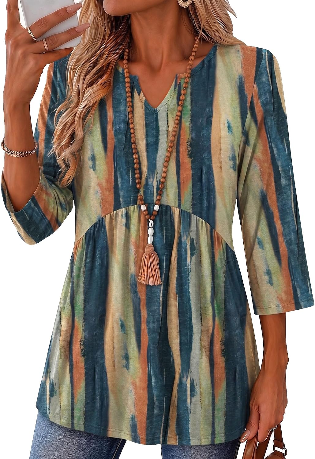 3/4 Length Sleeve Womens Tops 2026 Blouses for Women Dressy Casual Fashion Clothing V Neck T-Shirts Summer Outfits