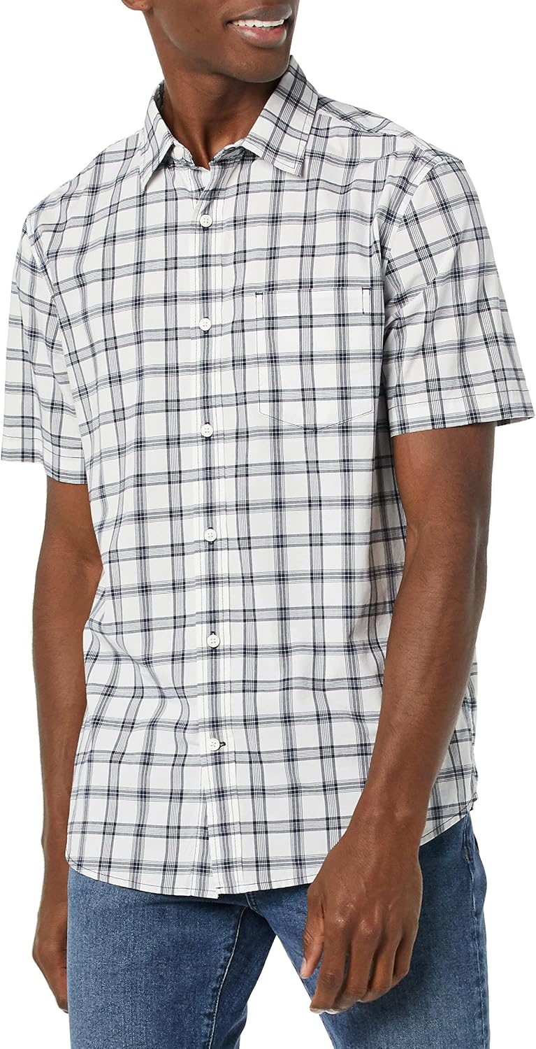 Men's Short Sleeve Dress Shirt with Stretch, Charcoal White Vertical Stripe (Available in Big & Tall)