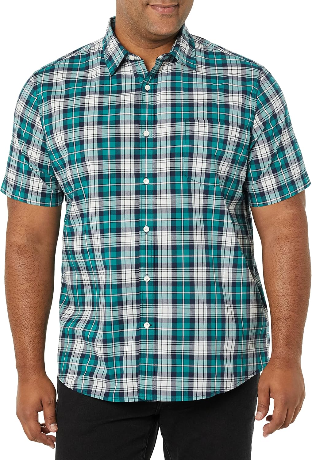 Men's Short Sleeve Dress Shirt with Stretch, Charcoal White Vertical Stripe (Available in Big & Tall)